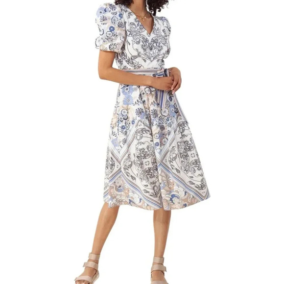 Hale Bob Ivory Floral Yaritza Midi Dress M - Picture 1 of 3